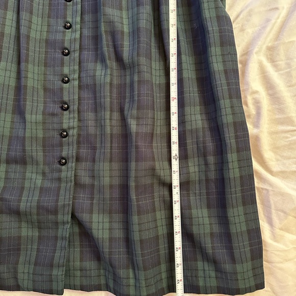Vintage Plaid Green Navy Long Sleeve Dress Velvet Holiday Poetcore Whimsigoth - Picture 8 of 9
